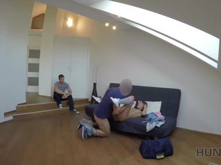 Harlot Rides Stranger's prick While Cuckold Watches this